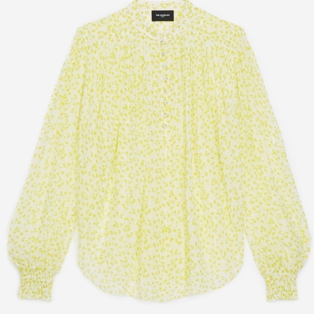 The Kooples‎ -1820 NWT Floral Blouse Long Sleeve Top White Yellow Size 1 / Small